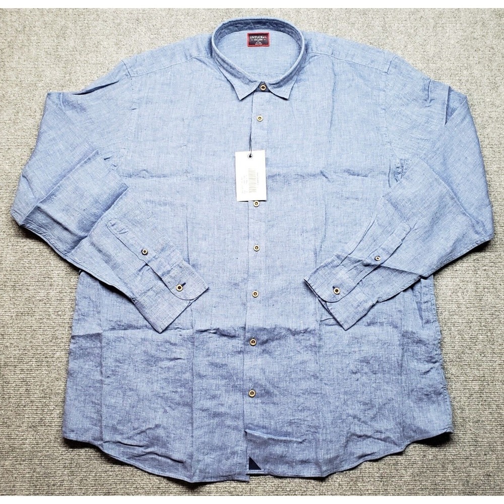 UNTUCKit Ravines Shirt Mens 3XLT Regular Blue 100% Linen Long Sleeve New